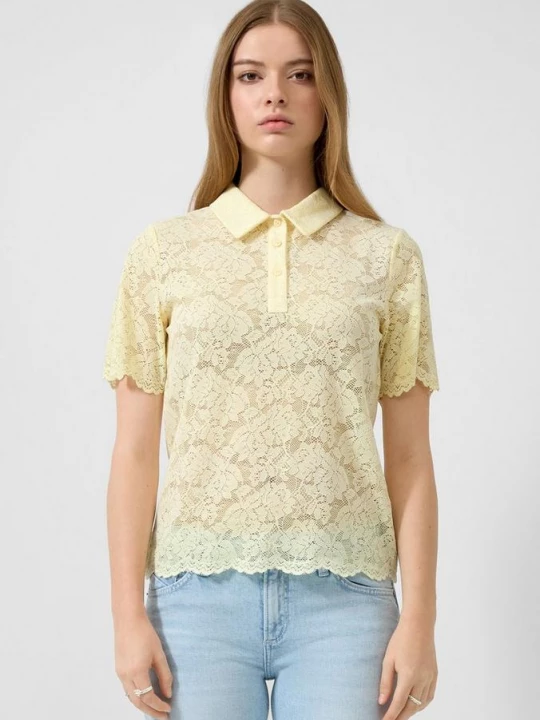 Foto van product Licht transparant kanten poloshirt QS geel