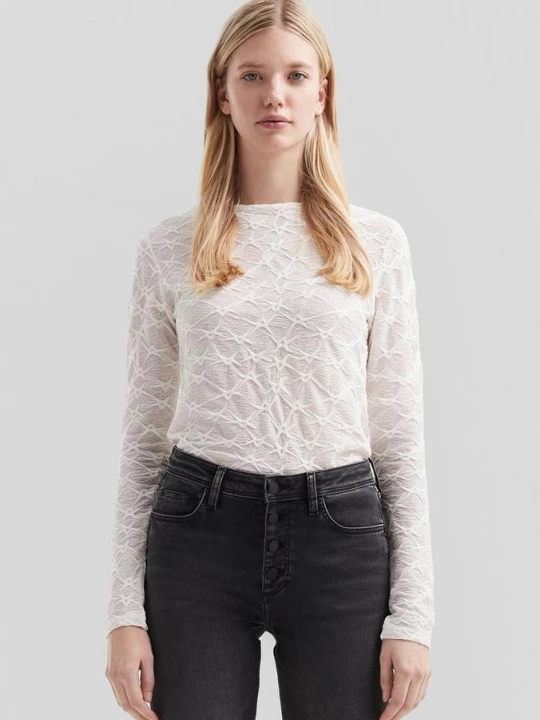 Foto van product Licht transparante longsleeve met gestructureerd motief QS crème