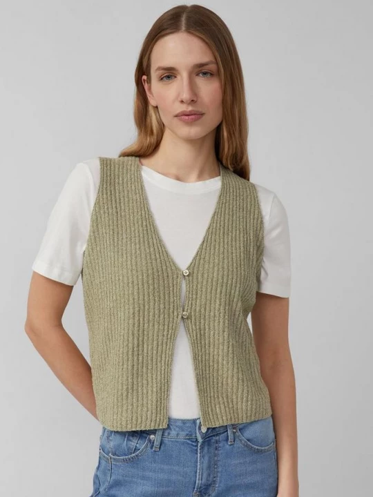 Foto van product Lichtgewicht gebreid vest in bouclé s.Oliver olijfgroen