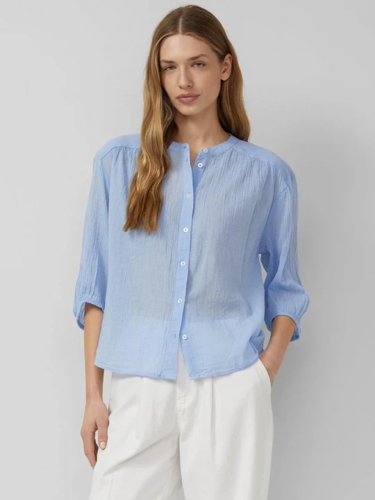 Foto van product Lichtgewicht katoenen blouse met 3 / 4 mouwen en textuur s.Oliver blauw