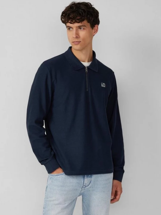 Foto van product Lichtgewicht katoenen sweatshirt met structuur en polokraag s.Oliver blauw