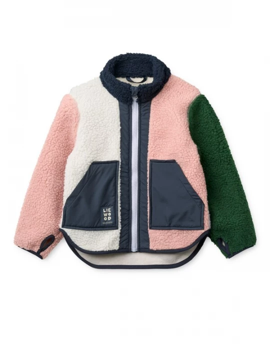 Foto van product Liewood Fleece jas 'Noam Pile' donkerblauw / donkergroen / pastellila / rosa / wit