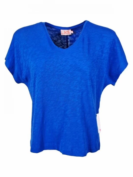 Foto van product LIKS. Munich Shirt 'Tshirt V-Ausschnitt mit Flockprint - PenelopeC' blauw