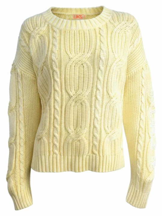 Foto van product LIKS. Munich Trui 'Strickpullover aus Zopfmuster mit Stickerei aus Baumwolle - DoroC' citroengeel
