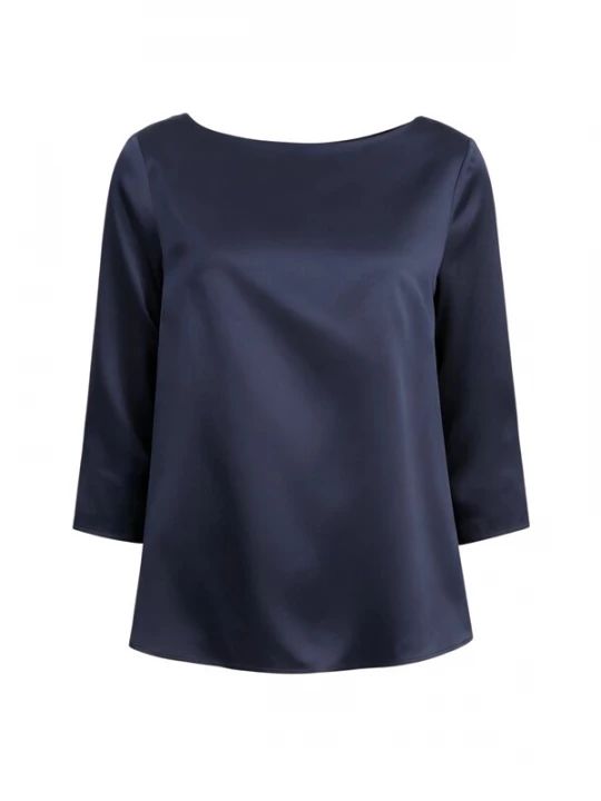 Foto van product Lilysilk Blouse '3 / 4 Ärmel Seidenbluse mit Boot-Hals' donkerblauw