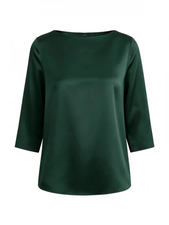 Foto van product Lilysilk Blouse '3 / 4 Ärmel Seidenbluse mit Boot-Hals' donkergroen