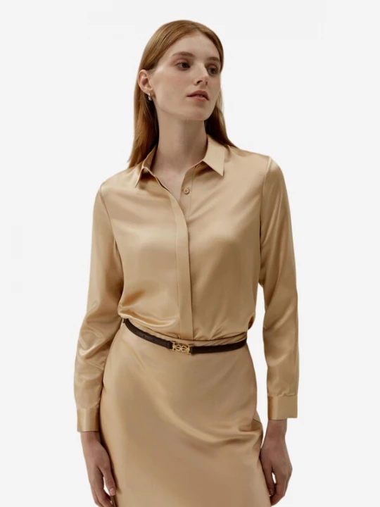 Foto van product Lilysilk Blouse 'Basic Seidenhemd mit verdeckter Knopfleiste' camel