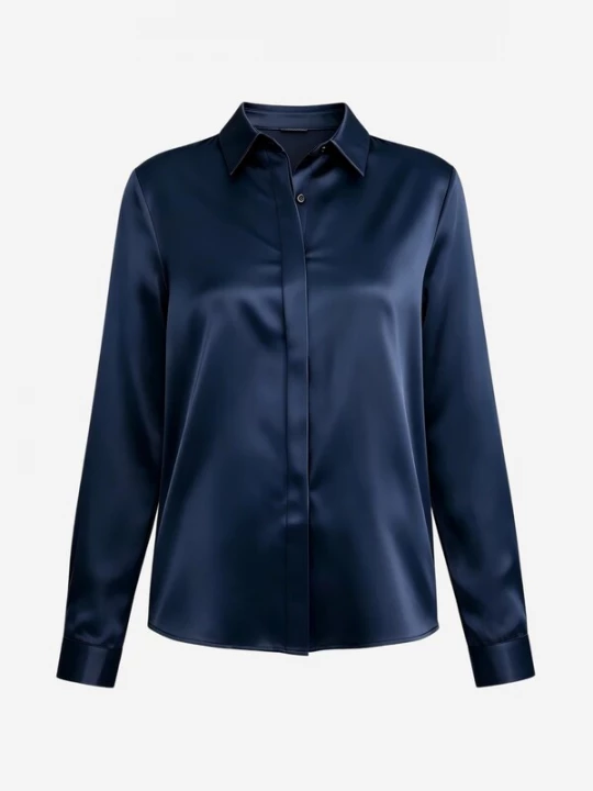 Foto van product Lilysilk Blouse 'Basic Seidenhemd mit verdeckter Knopfleiste' donkerblauw
