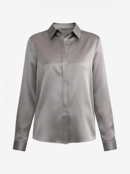 Foto van product Lilysilk Blouse 'Basic Seidenhemd mit verdeckter Knopfleiste' grijs
