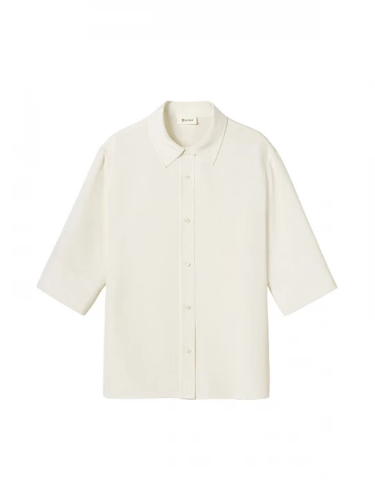 Foto van product Lilysilk Blouse 'Entspannte Halbarm-Bluse aus schwerem Seidenkrepp' wit