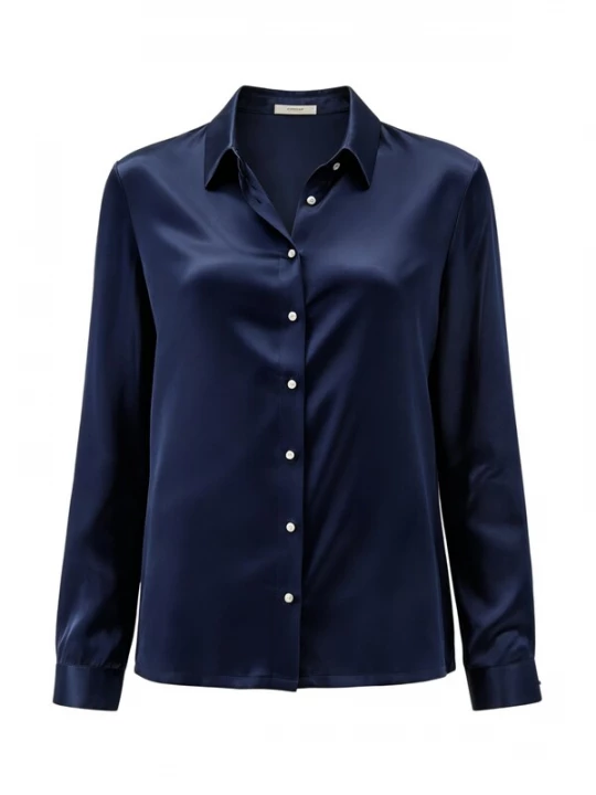 Foto van product Lilysilk Blouse 'Klassisches Seidenhemd mit Perlenknöpfen' blauw