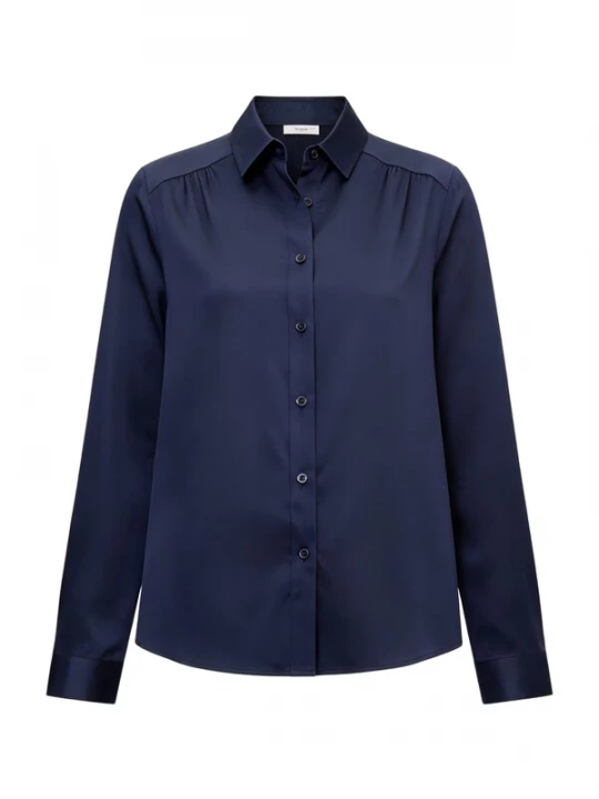 Foto van product Lilysilk Blouse 'Langärmlige Seidenbluse mit Kragen' donkerblauw