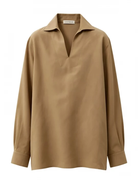 Foto van product Lilysilk Blouse 'Oversize Hemd aus Seiden-Leinen-Mischung' bruin