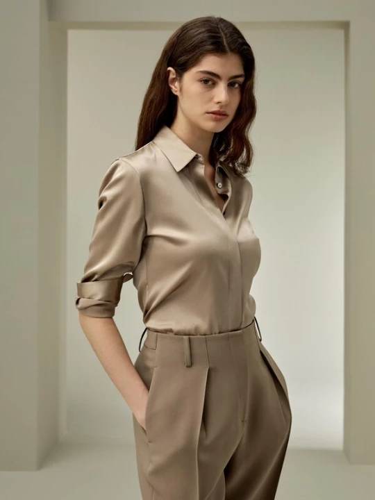Foto van product Lilysilk Blouse 'Satiniertes Seide Hemd' bruin