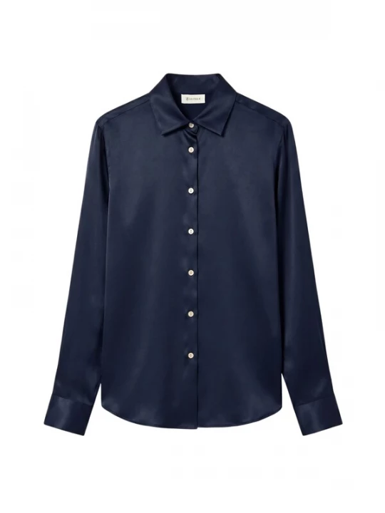 Foto van product Lilysilk Blouse 'Seide Hemd mit Breitem Kragen' blauw