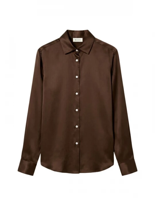 Foto van product Lilysilk Blouse 'Seide Hemd mit Breitem Kragen' bruin