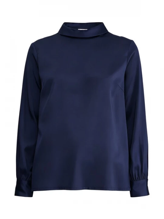 Foto van product Lilysilk Blouse 'Seidenbluse mit Stehkragen und Langen Ärmeln' blauw