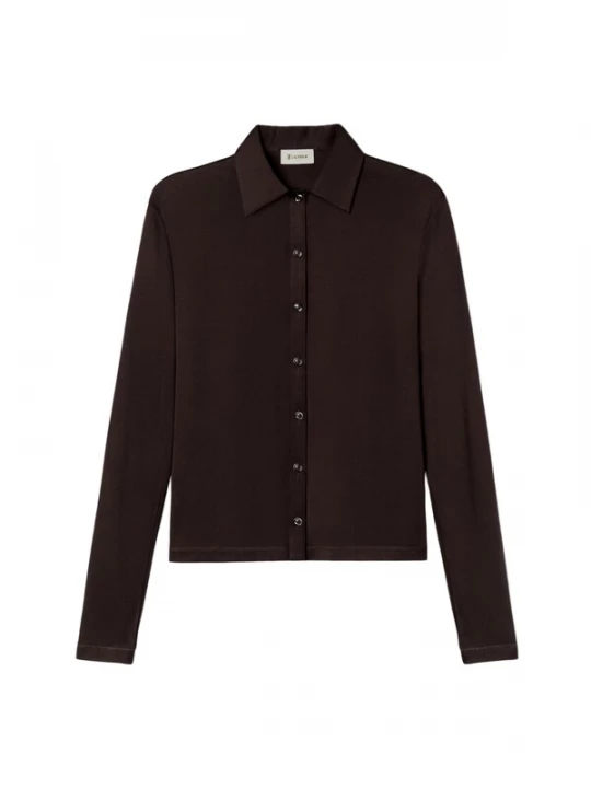 Foto van product Lilysilk Blouse 'Seidenjersey Basic Slim Hemd' bruin