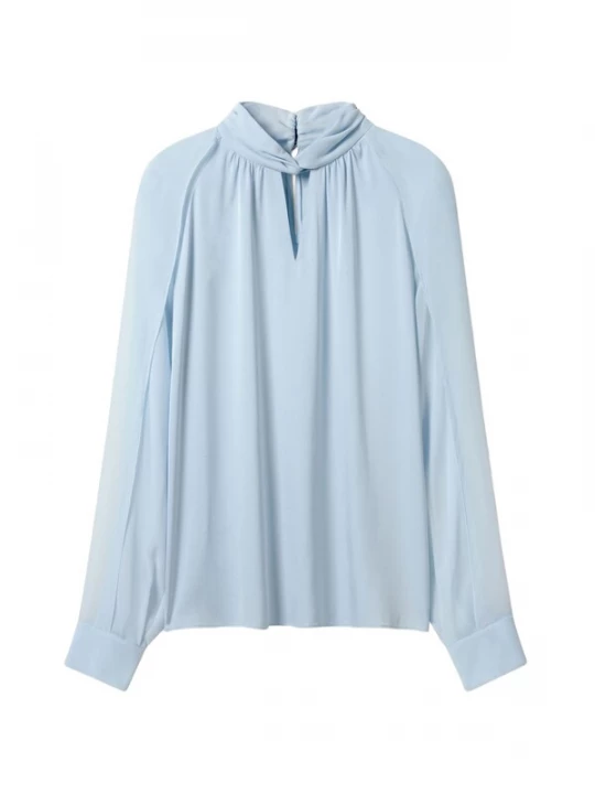 Foto van product Lilysilk Blouse 'Seitliche Schlitzen Laternenärmel Bluse' blauw