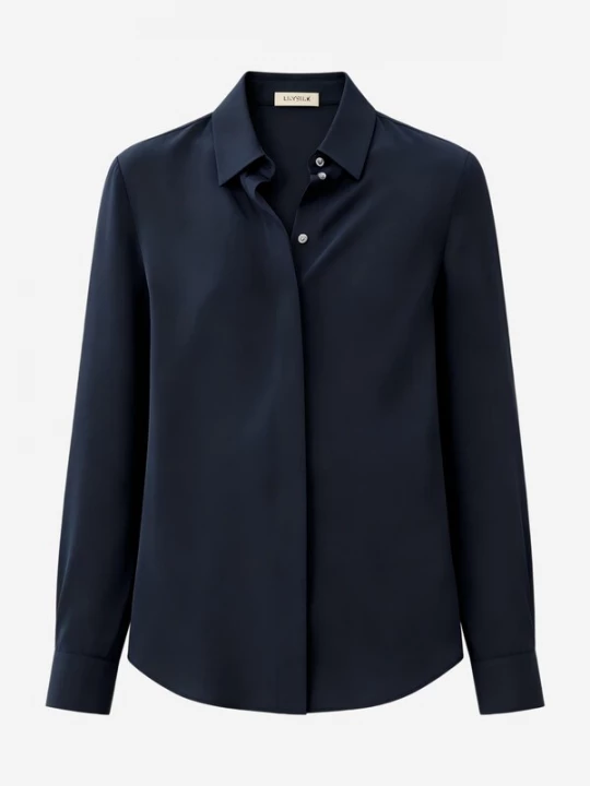 Foto van product Lilysilk Shirt 'LILYSILK Anmutige Seidenbluse mit Knopfleiste' blauw