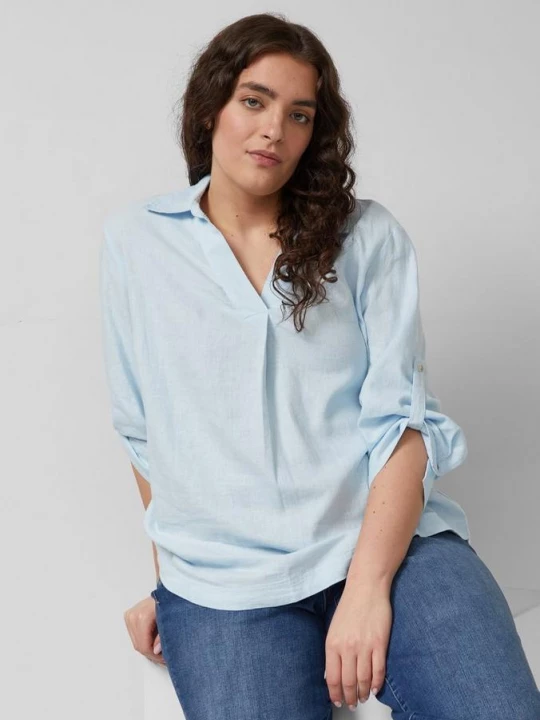 Foto van product Linnen blouse met 3 / 4 mouwen en omslag s.Oliver blauw