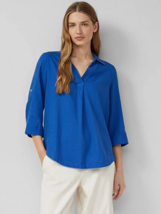Foto van product Linnen blouse met 3 / 4 mouwen en omslag s.Oliver blauw
