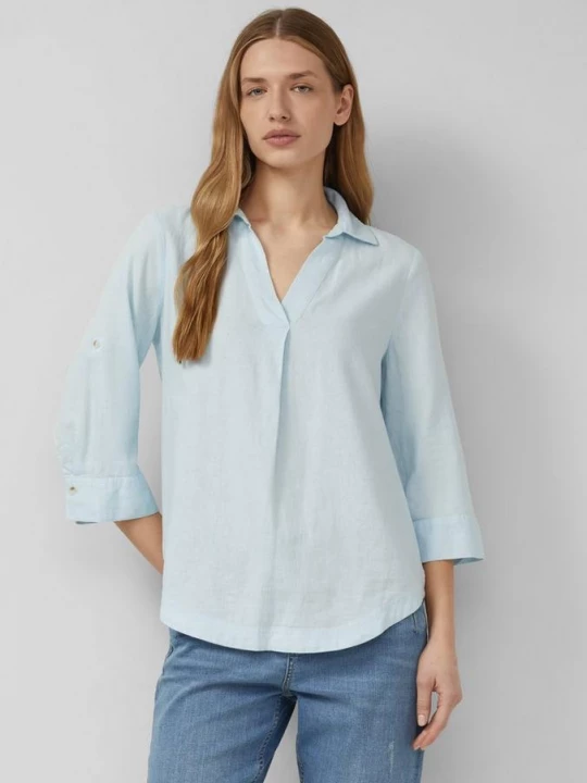 Foto van product Linnen blouse met 3 / 4 mouwen en omslag s.Oliver blauw