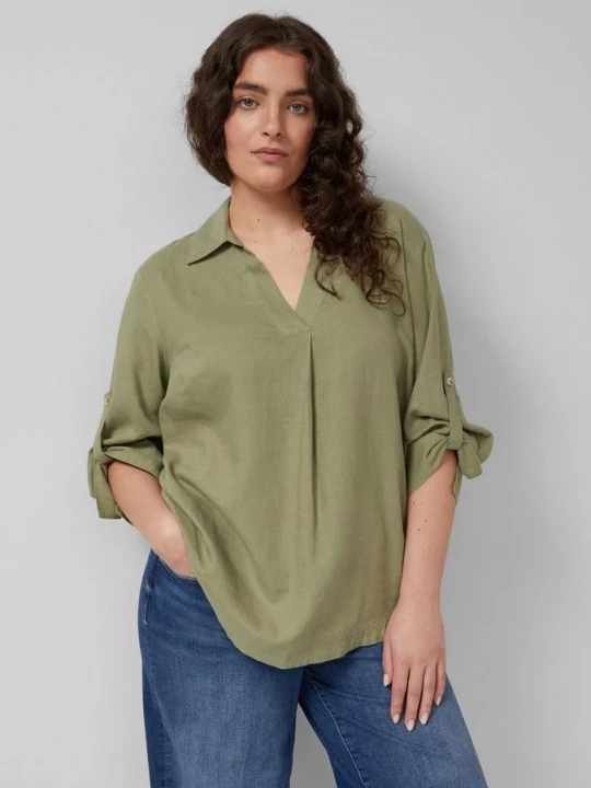 Foto van product Linnen blouse met 3 / 4 mouwen en omslag s.Oliver olijfgroen
