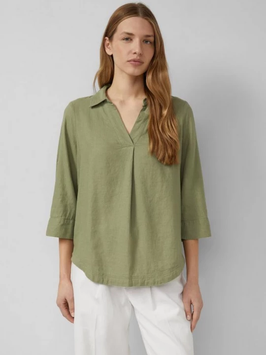 Foto van product Linnen blouse met 3 / 4 mouwen en omslag s.Oliver olijfgroen