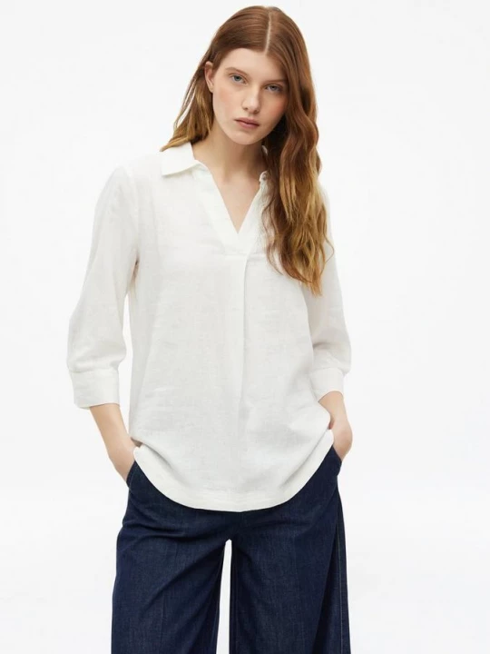 Foto van product Linnen blouse met 3 / 4 mouwen en omslag s.Oliver wit