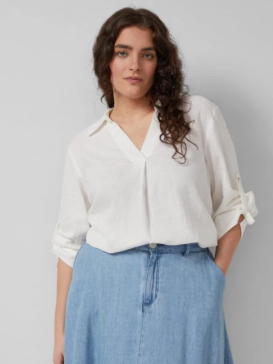 Foto van product Linnen blouse met 3 / 4 mouwen en omslag s.Oliver wit