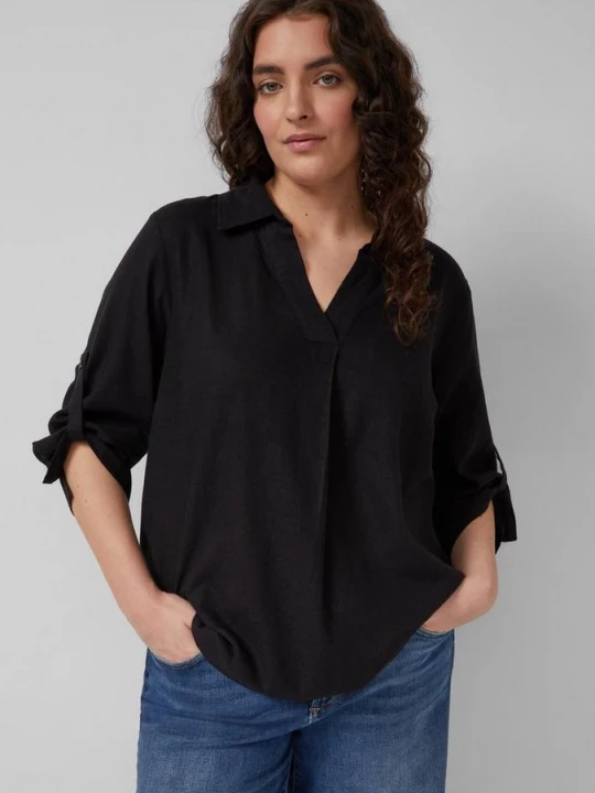 Foto van product Linnen blouse met 3 / 4 mouwen en omslag s.Oliver zwart