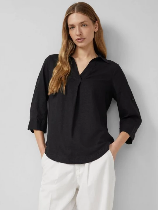 Foto van product Linnen blouse met 3 / 4 mouwen en omslag s.Oliver zwart