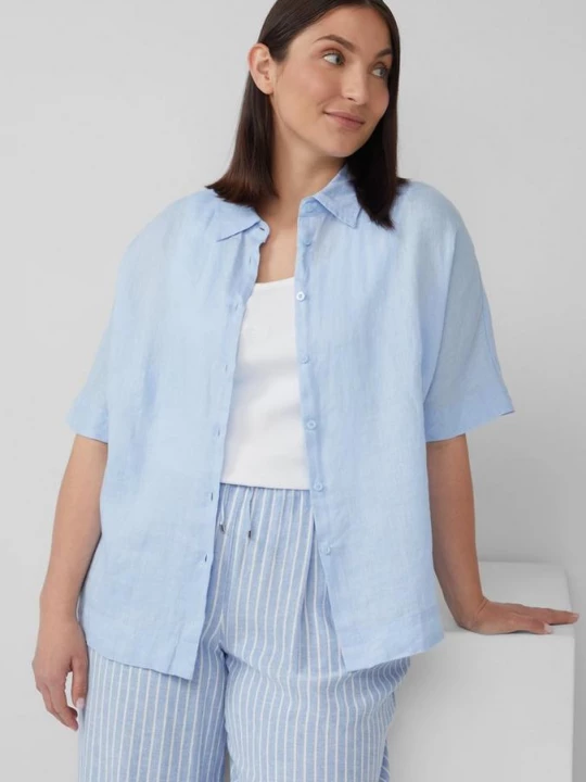 Foto van product Linnen blouse met korte mouwen in een relaxte pasvorm s.Oliver blauw