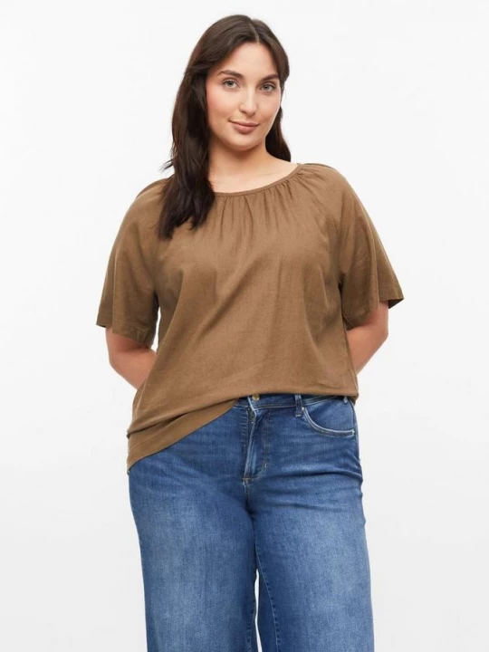 Foto van product Linnen blouse met ruches s.Oliver bruin