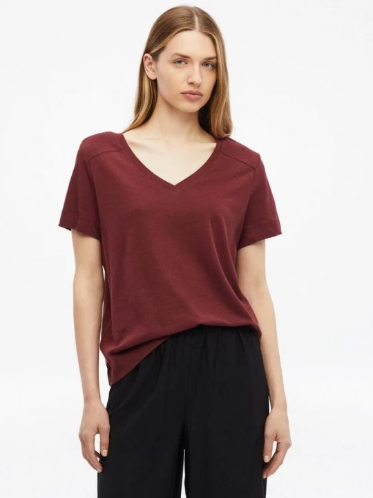 Foto van product Linnen gemengd T-shirt met V-hals s.Oliver rood