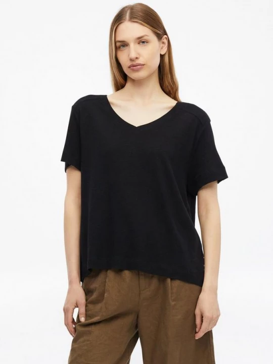 Foto van product Linnen gemengd T-shirt met V-hals s.Oliver zwart