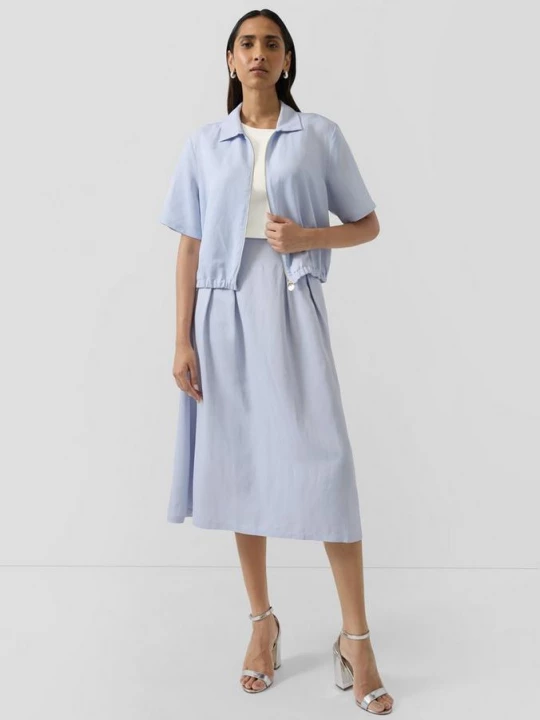 Foto van product Linnen midirok met elastische tailleband s.Oliver blauw