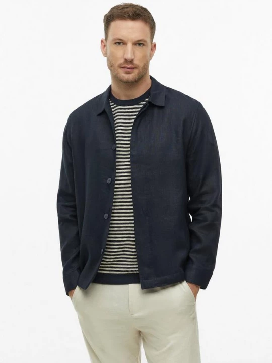 Foto van product Linnen overhemd met verborgen knoopsluiting s.Oliver blauw