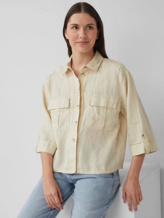Foto van product Linnen overshirt met een relaxed fit en wijde 3 / 4-mouwen s.Oliver crème