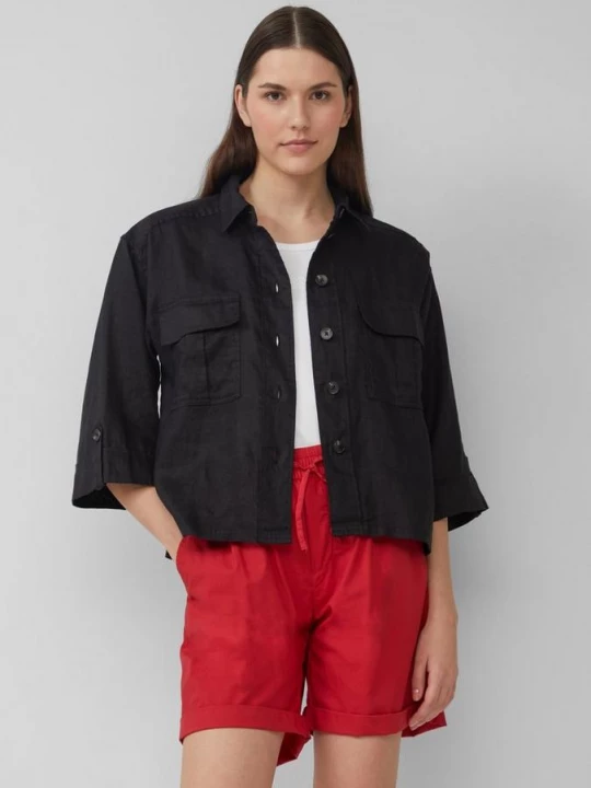 Foto van product Linnen overshirt met een relaxed fit en wijde 3 / 4-mouwen s.Oliver zwart