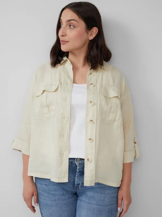 Foto van product Linnen overshirt met een relaxed fit met wijde 3 / 4-mouwen s.Oliver crème