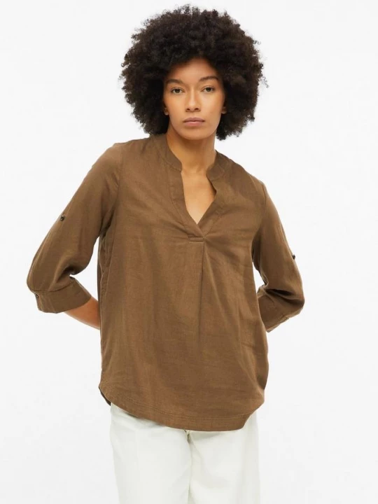 Foto van product Linnenmix blouse met omslag s.Oliver bruin
