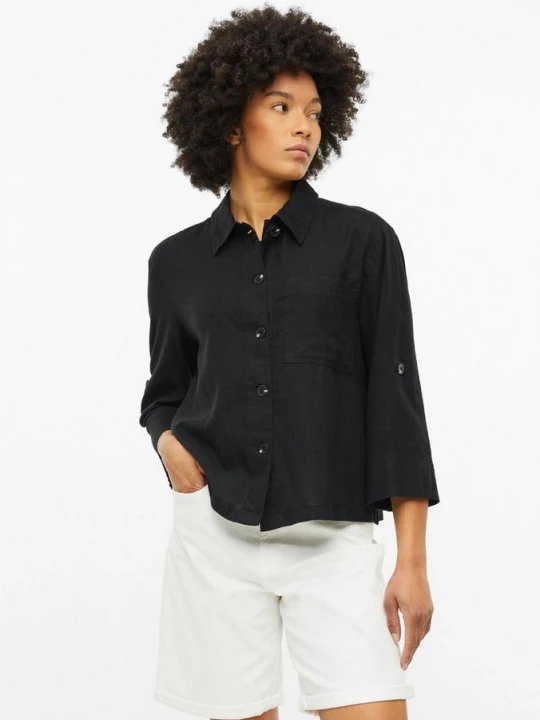 Foto van product Linnenmix blouse met omslag s.Oliver zwart
