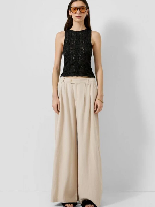 Foto van product Linnenmix broek met plooien QS beżowy
