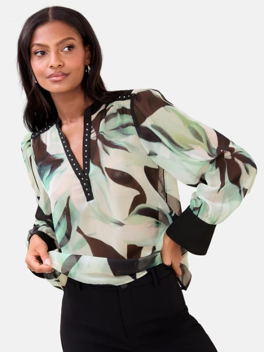Foto van product Lipsy Blouse ecru / bruin / lichtgroen / zwart
