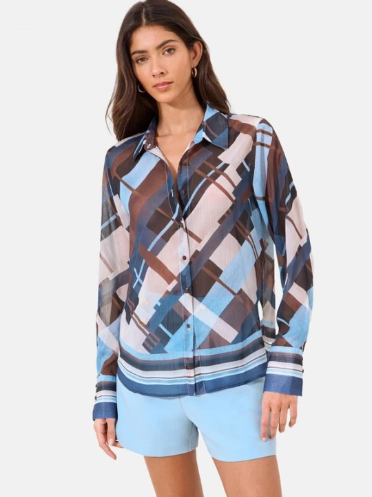 Foto van product Lipsy Blouse ecru / navy / lichtblauw / chocoladebruin