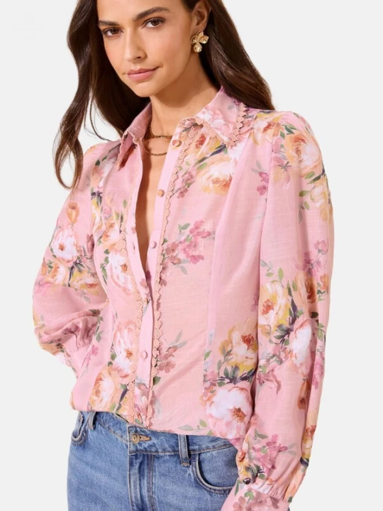 Foto van product Lipsy Blouse jade groen / pasteloranje / rosa / pastelroze