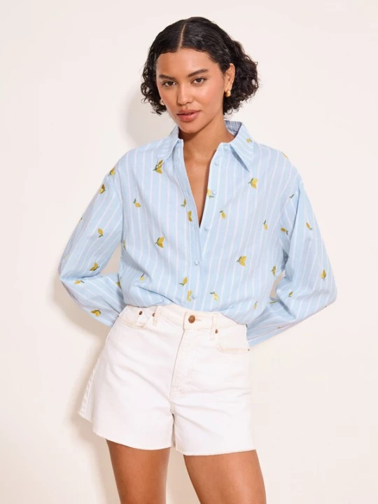 Foto van product Lipsy Blouse lichtblauw / citroengeel / olijfgroen / wit