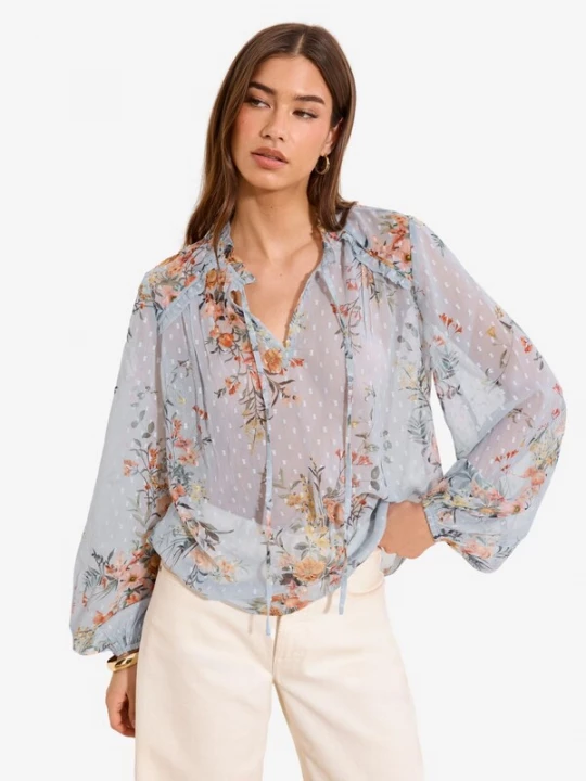 Foto van product Lipsy Blouse lichtblauw / lichtgroen / knalrood